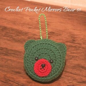 Green and Red Crochet Bear Pocket Mirror